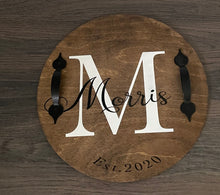 Load image into Gallery viewer, 12&quot; Monogram Round Wood w/ Handles
